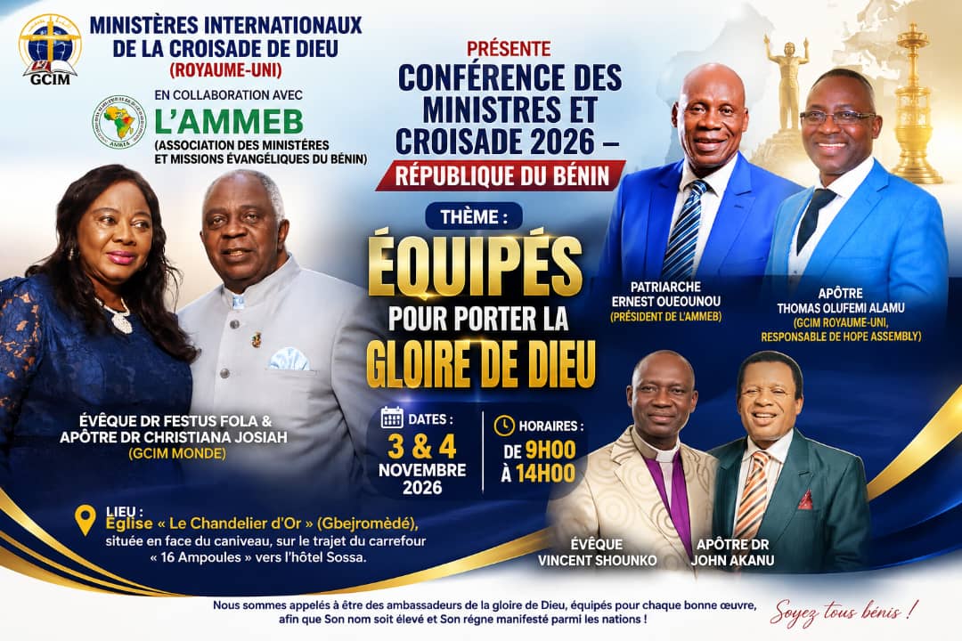 Affiche Conférence des Ministres et Croisade 2026 République du Bénin — 3 et 4 novembre 2026