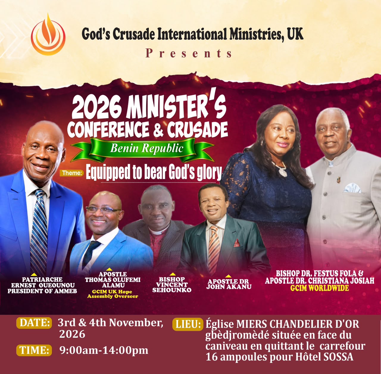 2026 Minister's Conference & Crusade Benin Republic flyer — 3rd and 4th November 2026