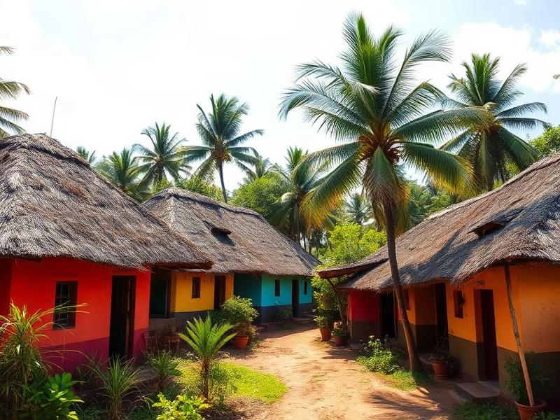 Colourful traditional village houses in Togo